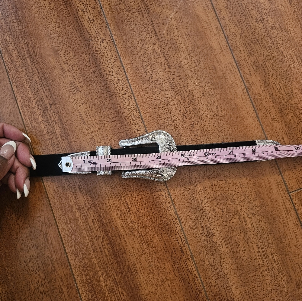 Zara Western Style Black Belt with Silver Double Buckles - Picture 13 of 16